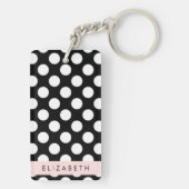 Zwart-witte pooldots, gedopt, Jouw naam Sleutelhanger (achterkant)