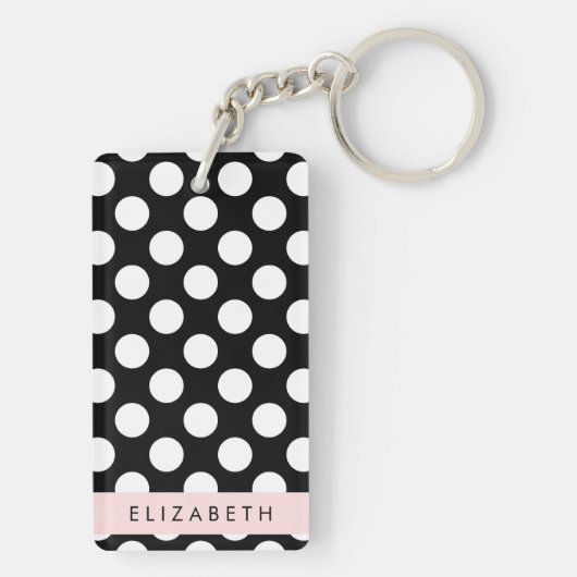 Zwart-witte pooldots, gedopt, Jouw naam Sleutelhanger (achterkant)