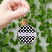 Zwart-witte pooldots, gedopt, Jouw naam Sleutelhanger (Hand)