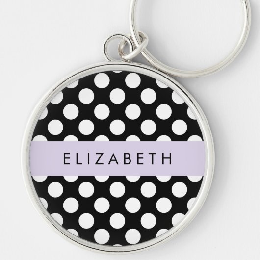 Zwart-witte pooldots, gedopt, Jouw naam Sleutelhanger (Voorkant)