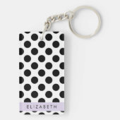 Zwart-witte pooldots, gedopt, Jouw naam Sleutelhanger (achterkant)