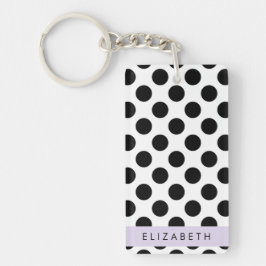 Zwart-witte pooldots, gedopt, Jouw naam Sleutelhanger