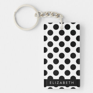 Zwart-witte pooldots, gedopt, Jouw naam Sleutelhanger