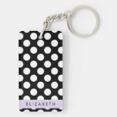 Zwart-witte pooldots, gedopt, Jouw naam Sleutelhanger (achterkant)