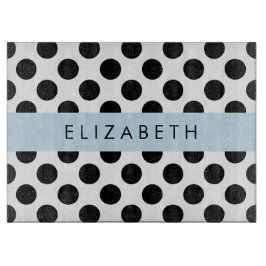 Zwart-witte pooldots, gedopt, Jouw naam Snijplank