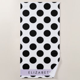 Zwart-witte pooldots, gedopt, Jouw naam Strandlaken