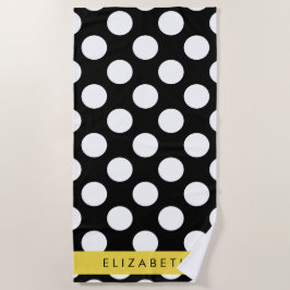 Zwart-witte pooldots, gedopt, Jouw naam Strandlaken
