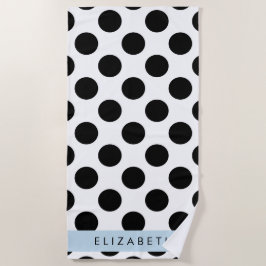 Zwart-witte pooldots, gedopt, Jouw naam Strandlaken