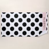 Zwart-witte pooldots, gedopt, Jouw naam Strandlaken (Voorkant)