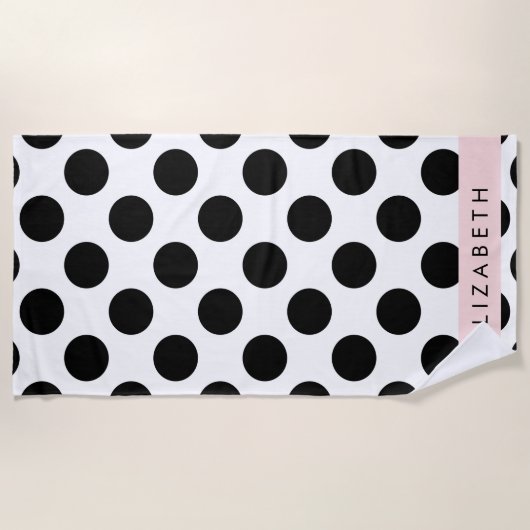 Zwart-witte pooldots, gedopt, Jouw naam Strandlaken (Voorkant)