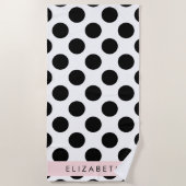 Zwart-witte pooldots, gedopt, Jouw naam Strandlaken (Voorkant)