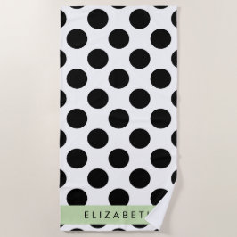 Zwart-witte pooldots, gedopt, Jouw naam Strandlaken
