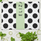 Zwart-witte pooldots, gedopt, Jouw naam Theedoek (Gevouwen)