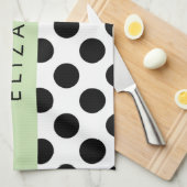 Zwart-witte pooldots, gedopt, Jouw naam Theedoek (Quarter Fold)