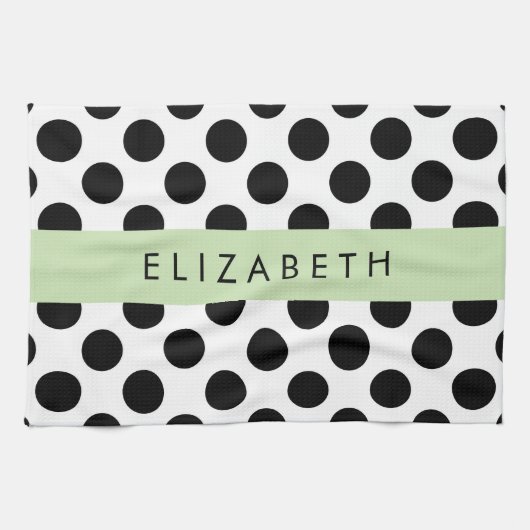 Zwart-witte pooldots, gedopt, Jouw naam Theedoek (Horizontaal)
