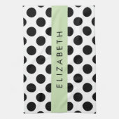 Zwart-witte pooldots, gedopt, Jouw naam Theedoek (Verticaal)