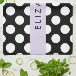 Zwart-witte pooldots, gedopt, Jouw naam Theedoek