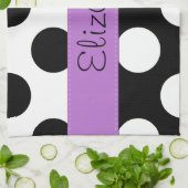 Zwart-witte pooldots, gedopt, Jouw naam Theedoek (Gevouwen)