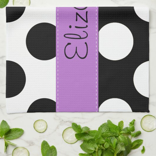 Zwart-witte pooldots, gedopt, Jouw naam Theedoek (Gevouwen)