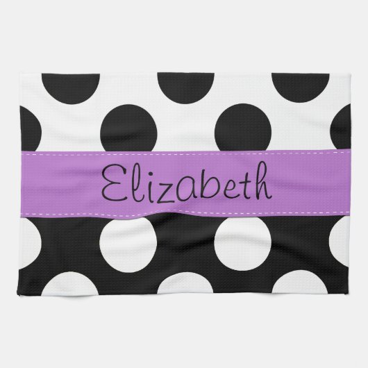 Zwart-witte pooldots, gedopt, Jouw naam Theedoek (Horizontaal)