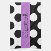 Zwart-witte pooldots, gedopt, Jouw naam Theedoek (Verticaal)