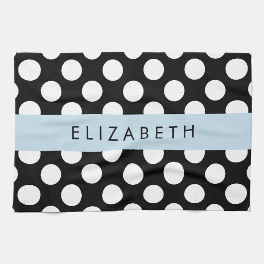 Zwart-witte pooldots, gedopt, Jouw naam Theedoek (Horizontaal)