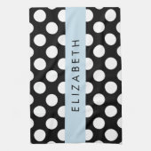 Zwart-witte pooldots, gedopt, Jouw naam Theedoek (Verticaal)