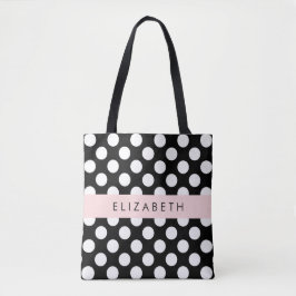 Zwart-witte pooldots, gedopt, Jouw naam Tote Bag