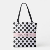Zwart-witte pooldots, gedopt, Jouw naam Tote Bag (Achterkant)