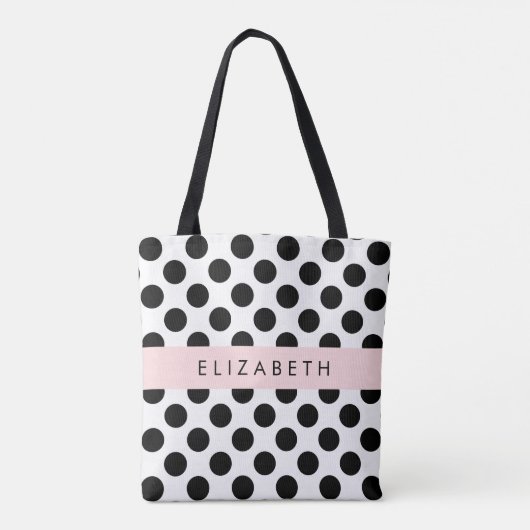 Zwart-witte pooldots, gedopt, Jouw naam Tote Bag (Achterkant)