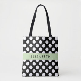 Zwart-witte pooldots, gedopt, Jouw naam Tote Bag