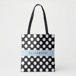 Zwart-witte pooldots, gedopt, Jouw naam Tote Bag