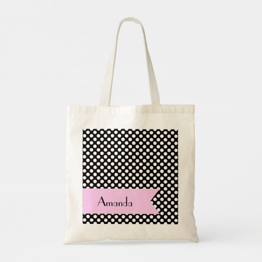Zwart-witte pooldots, gedopt, Jouw naam Tote Bag (Achterkant)