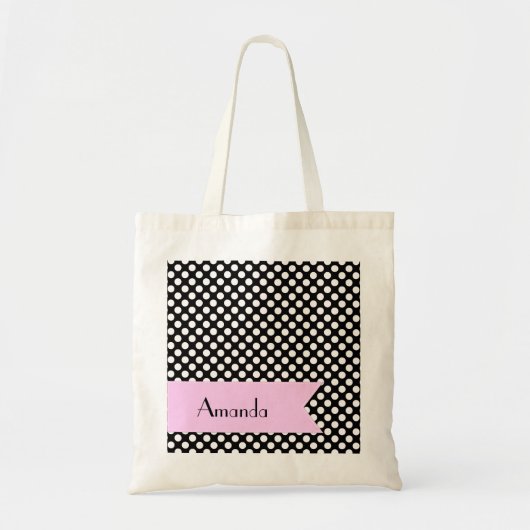 Zwart-witte pooldots, gedopt, Jouw naam Tote Bag (Voorkant)