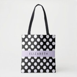 Zwart-witte pooldots, gedopt, Jouw naam Tote Bag