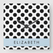 Zwart-witte pooldots, gedopt, Jouw naam Vierkante Klok (Voorkant)