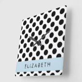 Zwart-witte pooldots, gedopt, Jouw naam Vierkante Klok (Hoek)
