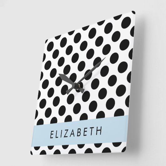 Zwart-witte pooldots, gedopt, Jouw naam Vierkante Klok (Hoek)