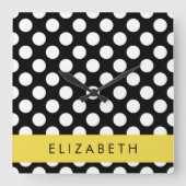 Zwart-witte pooldots, gedopt, Jouw naam Vierkante Klok (Voorkant)