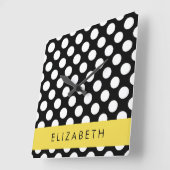 Zwart-witte pooldots, gedopt, Jouw naam Vierkante Klok (Hoek)