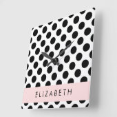 Zwart-witte pooldots, gedopt, Jouw naam Vierkante Klok (Hoek)