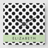 Zwart-witte pooldots, gedopt, Jouw naam Vierkante Klok (Voorkant)