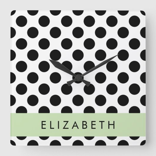 Zwart-witte pooldots, gedopt, Jouw naam Vierkante Klok (Voorkant)