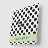 Zwart-witte pooldots, gedopt, Jouw naam Vierkante Klok (Hoek)