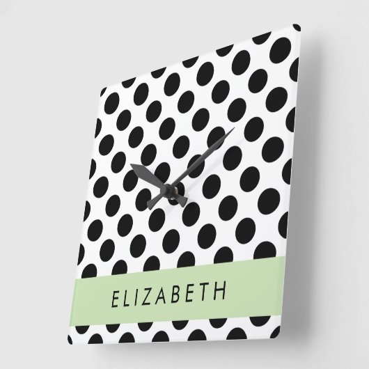 Zwart-witte pooldots, gedopt, Jouw naam Vierkante Klok (Hoek)