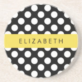 Zwart-witte pooldots, gedopt, Jouw naam Zandsteen Onderzetter (Voorkant)