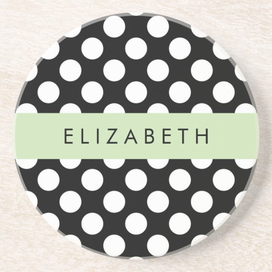 Zwart-witte pooldots, gedopt, Jouw naam Zandsteen Onderzetter (Voorkant)