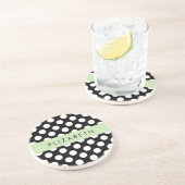 Zwart-witte pooldots, gedopt, Jouw naam Zandsteen Onderzetter (Zijkant)