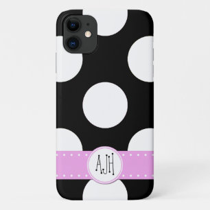 Zwart-witte pooldots, gedopt, monogram Case-Mate iPhone case