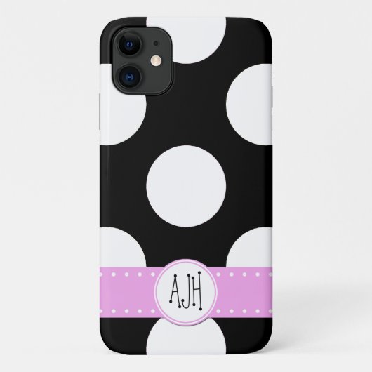 Zwart-witte pooldots, gedopt, monogram Case-Mate iPhone case (Achterkant)